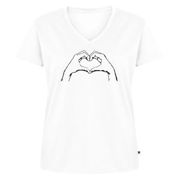 Finger Heart / Finger Herz / Love  Line Art Design - Frauen Premium Bio T-Shirt mit V-Ausschnitt - Weiß - Vorne - AI Model Female 172 dark (172cm)