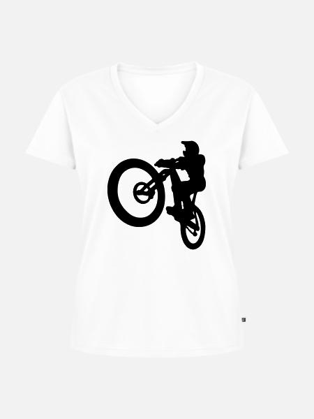 MTB jump - Frauen Premium Bio T-Shirt mit V-Ausschnitt - Weiß