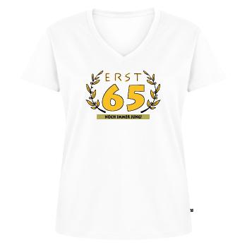 65 years - Women's Premium Organic V-neck T-shirt - white - Front - AI Model Female 172 dark (172cm)