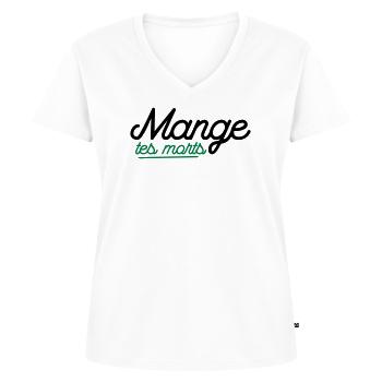 Mange tes morts - T-shirt encolure en V Premium bio Femme - blanc - Devant - AI Model Female 172 dark (172cm)