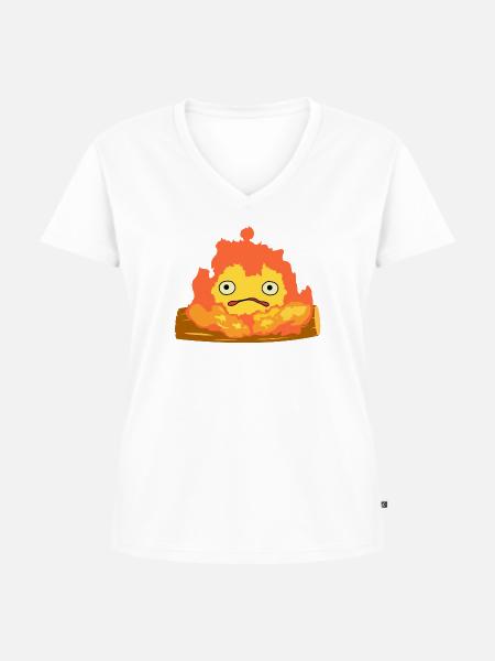 Calcifer - Frauen Premium Bio T-Shirt mit V-Ausschnitt - Weiß