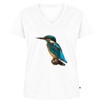 Low-Poly Eisvogel Auf Stein - Frauen Premium Bio T-Shirt mit V-Ausschnitt - Weiß - Vorne - AI Model Female 172 dark (172cm)