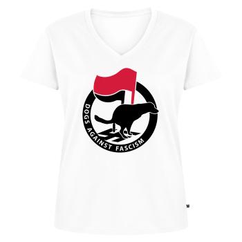 « Dogs Against Fascism » pour les propriétaires de chiens Antifa - T-shirt encolure en V Premium bio Femme - blanc - Devant - AI Model Female 172 dark (172cm)