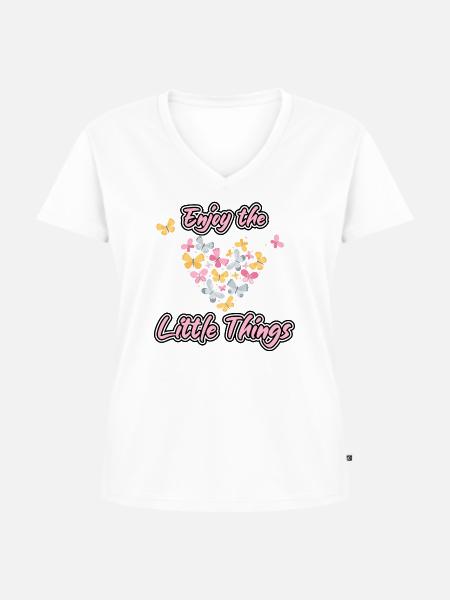 Genieße die kleinen Dinge - Frauen Premium Bio T-Shirt mit V-Ausschnitt - Weiß