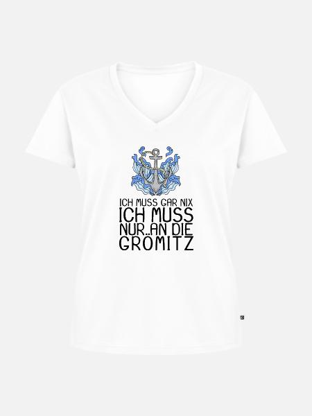 Grömitz - Frauen Premium Bio T-Shirt mit V-Ausschnitt - Weiß