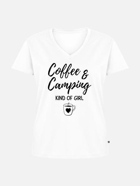 Kaffee & Camping Art von Mädchen. - Frauen Premium Bio T-Shirt mit V-Ausschnitt - Weiß