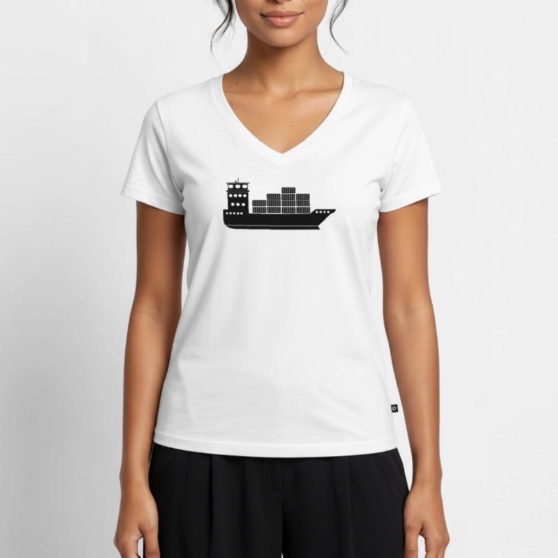 Seecontainerschiff oder Boot mit Containern Frauen Premium Bio T-Shirt mit V-Ausschnitt