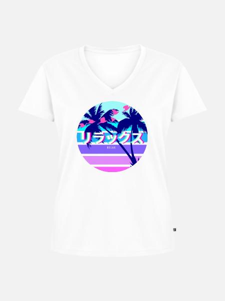 Relax Japanese Text Sun - Frauen Premium Bio T-Shirt mit V-Ausschnitt - Weiß