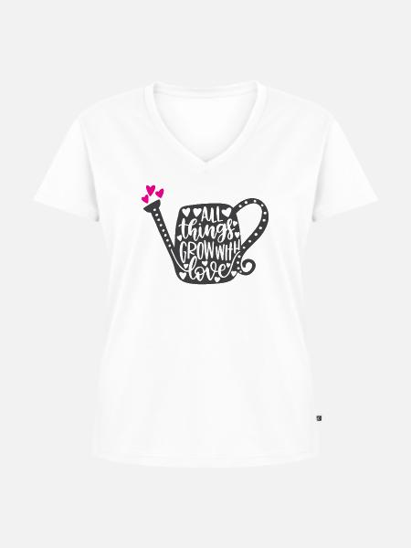 Alle Dinge wachsen mit Liebe - Frauen Premium Bio T-Shirt mit V-Ausschnitt - Weiß