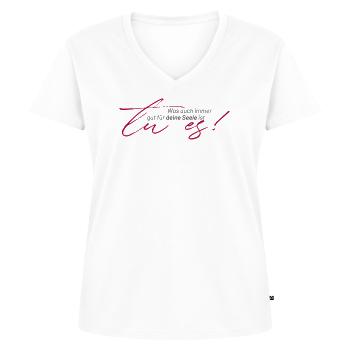 positive Sprüche - Was auch immer gut ist, tue es - Frauen Premium Bio T-Shirt mit V-Ausschnitt - Weiß - Vorne - AI Model Female 172 dark (172cm)