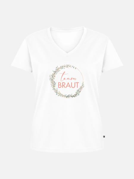 Kranz Team Braut personalisierbar - Frauen Premium Bio T-Shirt mit V-Ausschnitt - Weiß