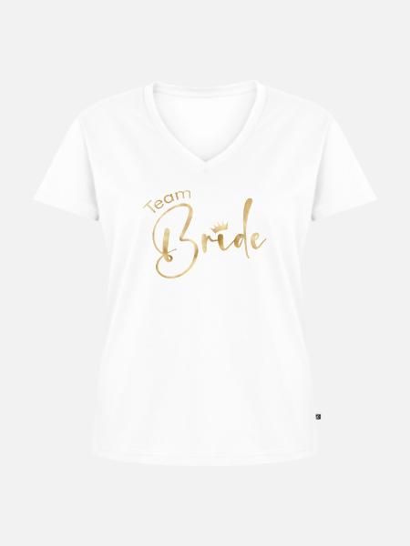 Team Bride -Krone! - Frauen Premium Bio T-Shirt mit V-Ausschnitt - Weiß
