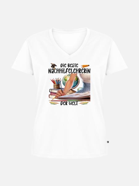 Die Beste Lehrerin Nachhilfelehrerine Schule - Frauen Premium Bio T-Shirt mit V-Ausschnitt - Weiß