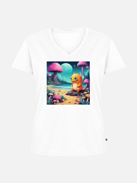 Kleines Monster am Märchenstrand - Frauen Premium Bio T-Shirt mit V-Ausschnitt - Weiß