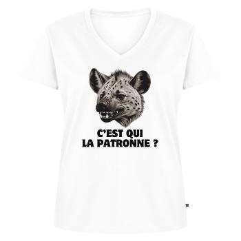 patronne, humour de bureau, hyène - T-shirt encolure en V Premium bio Femme - blanc - Devant - AI Model Female 172 dark (172cm)