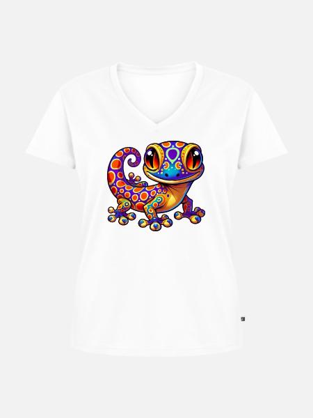 Gecko - Frauen Premium Bio T-Shirt mit V-Ausschnitt - Weiß