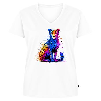 Gepard - Frauen Premium Bio T-Shirt mit V-Ausschnitt - Weiß - Vorne - AI Model Female 172 dark (172cm)