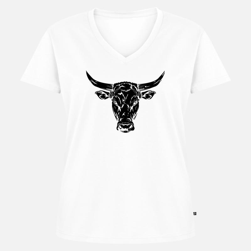 Stier - Frauen Premium Bio T-Shirt mit V-Ausschnitt - Weiß