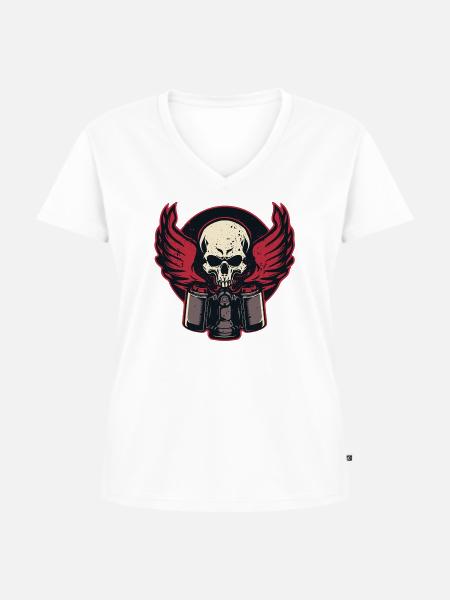 Kolben Flammender Schädel - Frauen Premium Bio T-Shirt mit V-Ausschnitt - Weiß