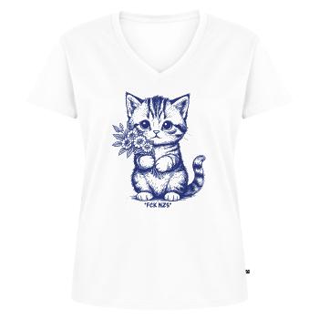 Antifa Niedliche Katze  FCK NZS Frauen Statement - Frauen Premium Bio T-Shirt mit V-Ausschnitt - Weiß - Vorne - AI Model Female 172 dark (172cm)