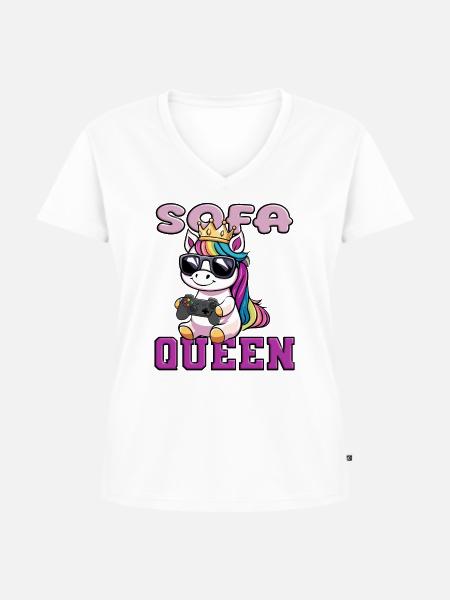einhorn die sofa queen - Frauen Premium Bio T-Shirt mit V-Ausschnitt - Weiß