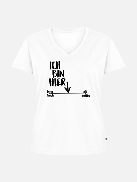 Ich bin hier - Frauen Premium Bio T-Shirt mit V-Ausschnitt - Weiß