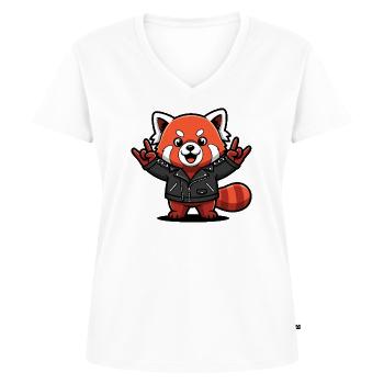 Roter Panda in Lederjacke - Frauen Premium Bio T-Shirt mit V-Ausschnitt - Weiß - Vorne - AI Model Female 172 dark (172cm)