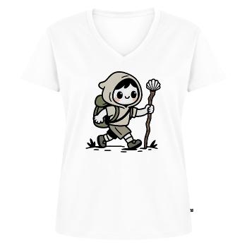 Pèlerin sur le chemin de Compostelle - T-shirt encolure en V Premium bio Femme - blanc - Devant - AI Model Female 172 dark (172cm)