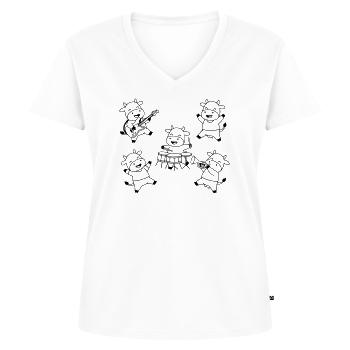 Süße Kuh Band Musik Party Comic - Frauen Premium Bio T-Shirt mit V-Ausschnitt - Weiß - Vorne - AI Model Female 172 dark (172cm)