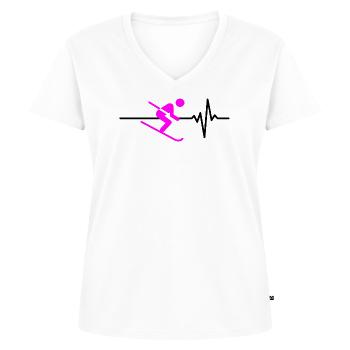 SKIING HEARTBEAT PINK WINTER SPORT CARVING - Women's Premium Organic V-neck T-shirt - white - Front - AI Model Female 172 dark (172cm)