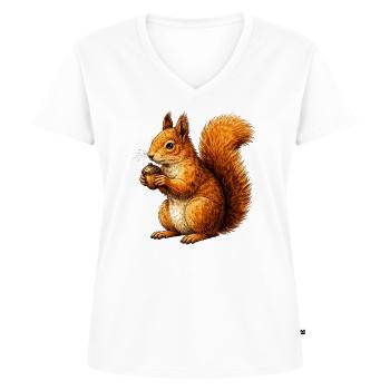 Écureuil mignon avec noix – illustration d’animaux - T-shirt encolure en V Premium bio Femme - blanc - Devant - AI Model Female 172 dark (172cm)