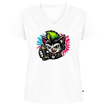 Graffiti Cat Spray Dot - T-shirt encolure en V Premium bio Femme - blanc - Devant - AI Model Female 172 dark (172cm)