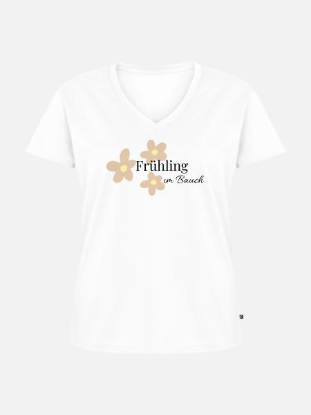 Frühling im Bauch   - Frauen Premium Bio T-Shirt mit V-Ausschnitt - Weiß