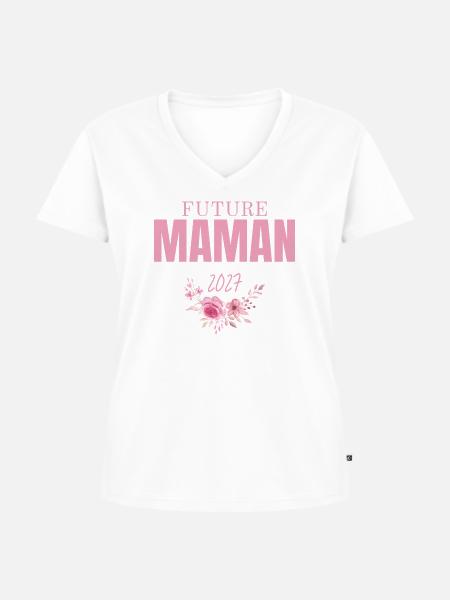 Blumen-Mama 2027 - Frauen Premium Bio T-Shirt mit V-Ausschnitt - Weiß
