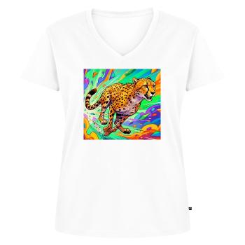 Gepard - Frauen Premium Bio T-Shirt mit V-Ausschnitt - Weiß - Vorne - AI Model Female 172 dark (172cm)