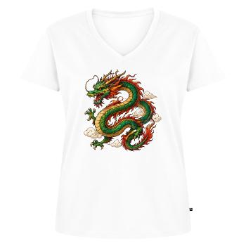 Drache China Mythos - Frauen Premium Bio T-Shirt mit V-Ausschnitt - Weiß - Vorne - AI Model Female 172 dark (172cm)