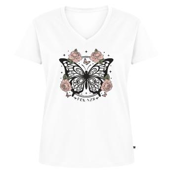 Subtiles Antifaschistisches FCK NZS Frauen - Frauen Premium Bio T-Shirt mit V-Ausschnitt - Weiß - Vorne - AI Model Female 172 dark (172cm)