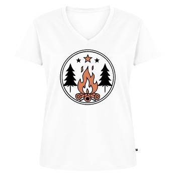 Lagerfeuer Wald Zeltlager Wappen - Frauen Premium Bio T-Shirt mit V-Ausschnitt - Weiß - Vorne - AI Model Female 172 dark (172cm)