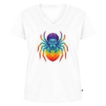 Lebendige geometrische springende Spinnen-Pop-Kunst - Frauen Premium Bio T-Shirt mit V-Ausschnitt - Weiß - Vorne - AI Model Female 172 dark (172cm)
