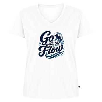 Go with the Flow Wellen-Typografie - Frauen Premium Bio T-Shirt mit V-Ausschnitt - Weiß - Vorne - AI Model Female 172 dark (172cm)