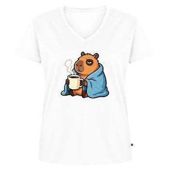 Ne t’inquiète pas, sois capy - Capybara drôle de café - T-shirt encolure en V Premium bio Femme - blanc - Devant - AI Model Female 172 dark (172cm)