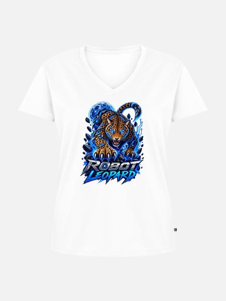Robot Leopard – Cyber Leopard - Frauen Premium Bio T-Shirt mit V-Ausschnitt - Weiß
