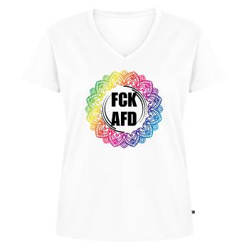 FCK AFD Regenbogen Mandala - Bunt statt Braun - Frauen Premium Bio T-Shirt mit V-Ausschnitt - Weiß - Vorne - AI Model Female 172 dark (172cm)