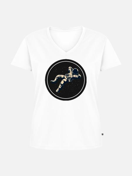 Schwebender Astronaut im Sternenkreis - Frauen Premium Bio T-Shirt mit V-Ausschnitt - Weiß