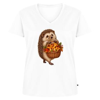 Igel beim Pilzsammeln - Frauen Premium Bio T-Shirt mit V-Ausschnitt - Weiß - Vorne - AI Model Female 172 dark (172cm)