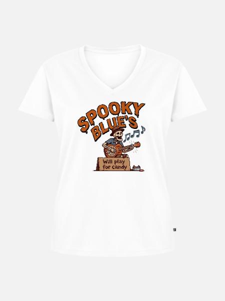 Skelettgitarrist Blues Pixel Art Halloween. - Frauen Premium Bio T-Shirt mit V-Ausschnitt - Weiß