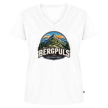 Bergpuls – Oben wird es ruhig - Frauen Premium Bio T-Shirt mit V-Ausschnitt - Weiß - Vorne - AI Model Female 172 dark (172cm)