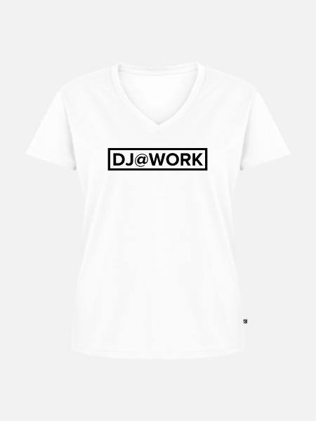 DJ at work - Frauen Premium Bio T-Shirt mit V-Ausschnitt - Weiß