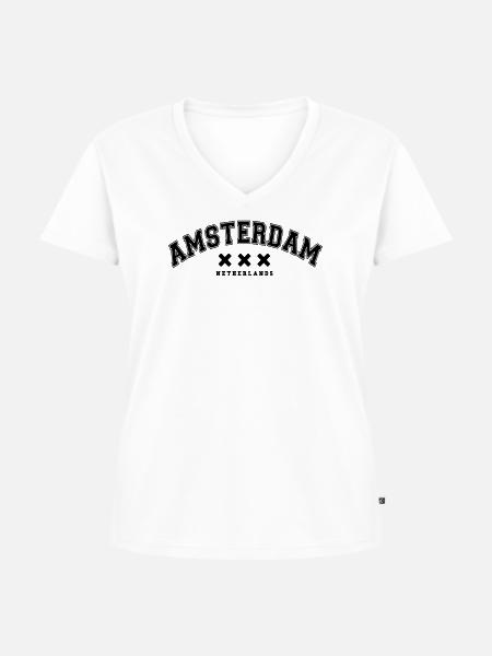 Amsterdam Nederland - Frauen Premium Bio T-Shirt mit V-Ausschnitt - Weiß