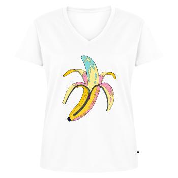 Bananen Pop Art - Frauen Premium Bio T-Shirt mit V-Ausschnitt - Weiß - Vorne - AI Model Female 172 dark (172cm)